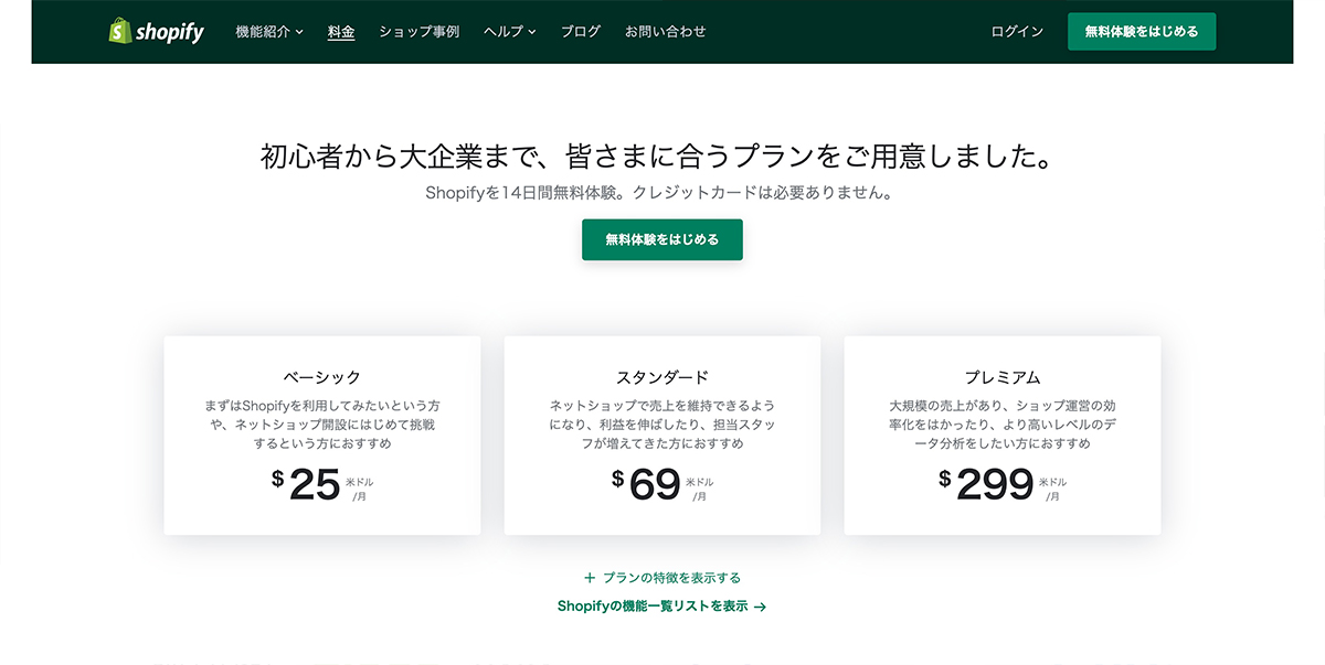 Shopifyおよび機能拡張したShopify　Appの月額利用料も確認する