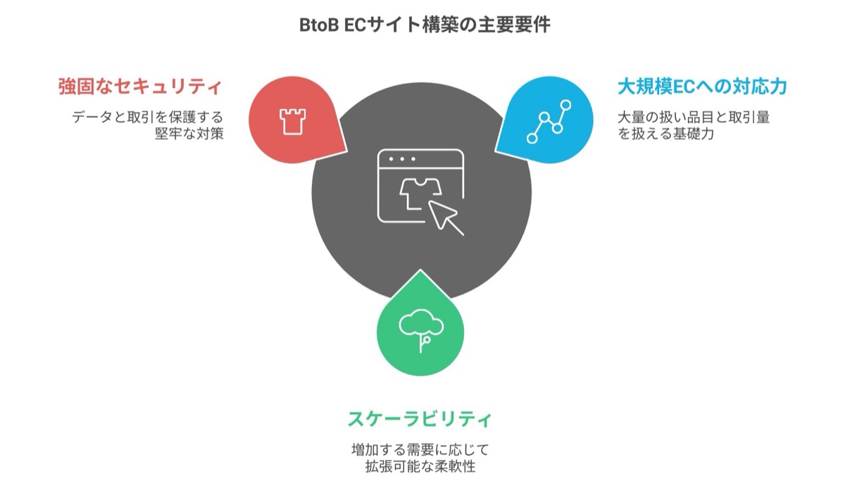 企業がビジネスの根幹を委ねるECサイト構築サービスは、大規模ECへの対応力はもちろん、事業の成長に合わせられる柔軟性や強固なセキュリティ機能を備えている必要がある