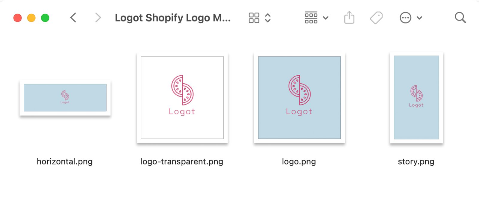 ダウンロードされたZIPファイルを展開すると、ロゴファイル一式が確認できる。