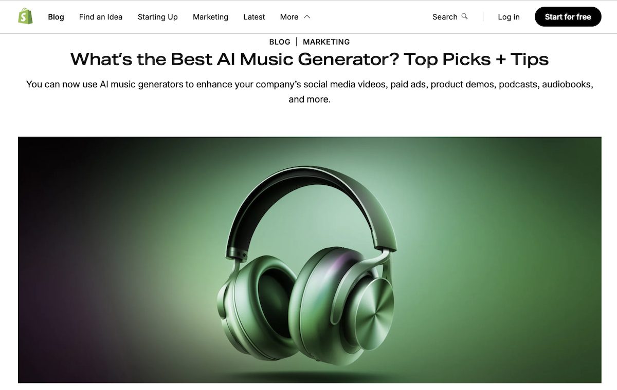 Shopifyのブログでも、音楽系の生成AIサービスが紹介され、BGMをはじめとする音のコンテンツをマーケティングに活用することが推奨されている