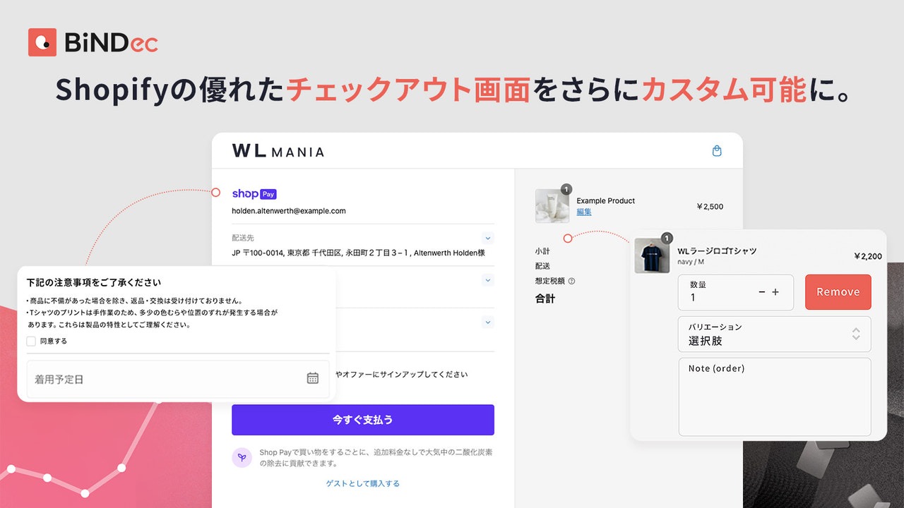 BiNDecが提供する「BiNDec｜チェックアウトカスタマイズ」
