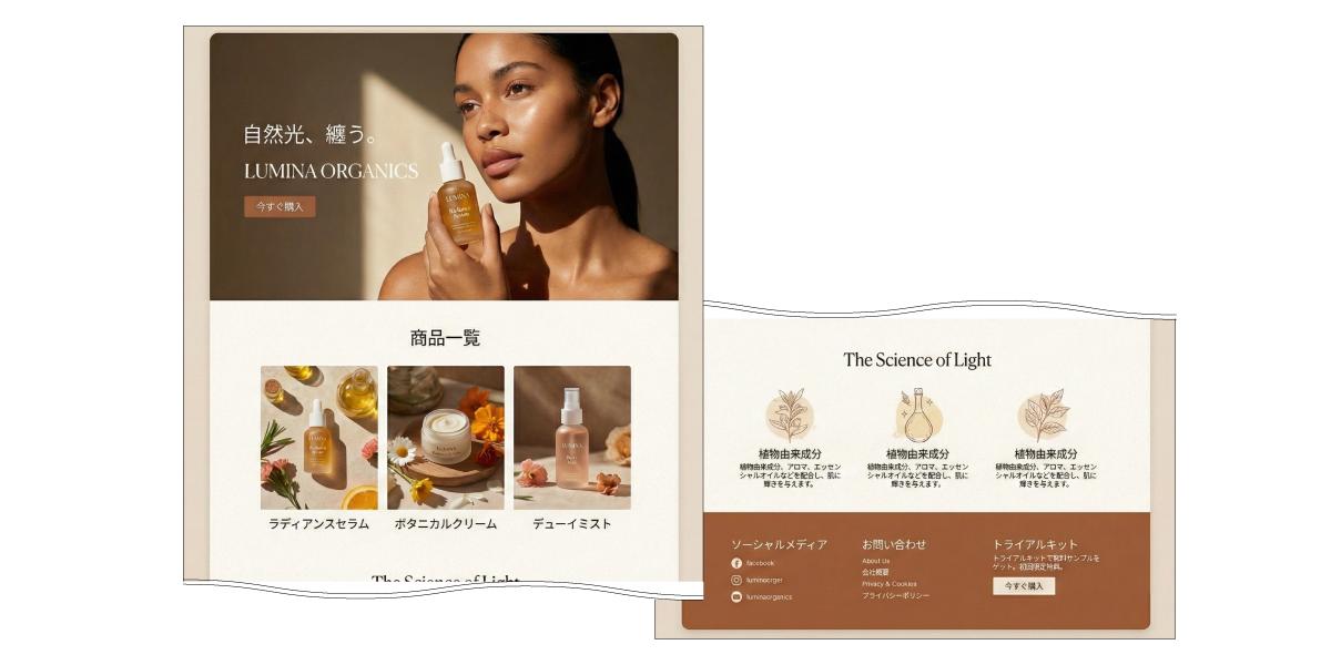 このようなダミーのランディングページのスクリーンショットを作り、分析させてみた