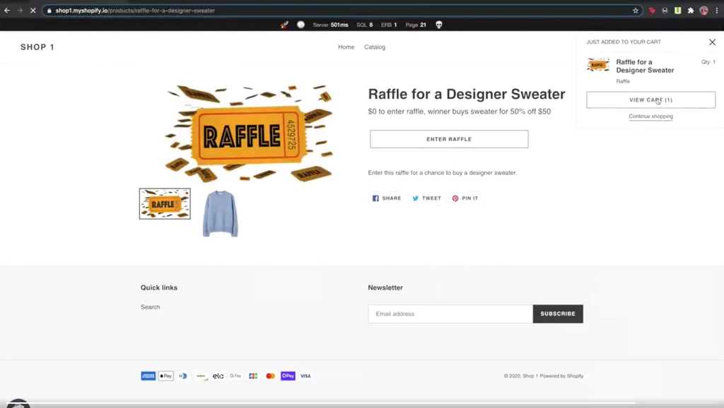抽選販売をしたい商品のページ